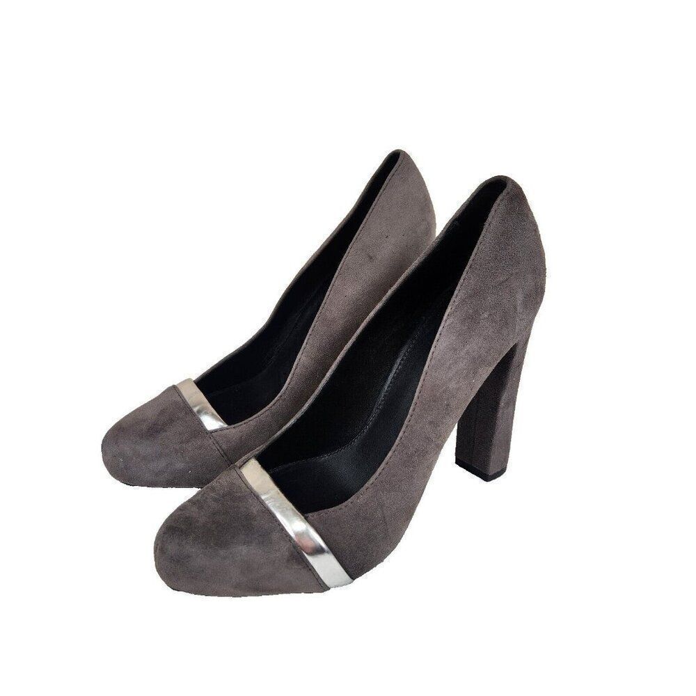 Furla Gray Suede Pumps Shoes Heels Silver Accent Size EU 39 US 8